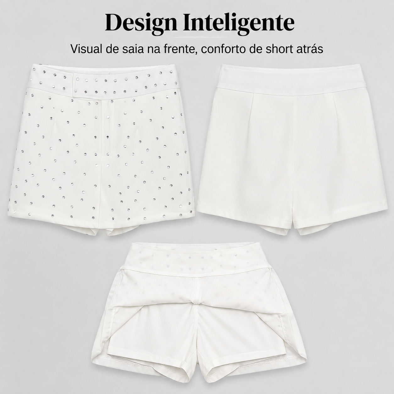 [Envio rápido]Shorts Saia Diamante em Alfafaitaria Premiumcom Cintura Alta e Detalhes Brilhantes paraMulheres Elegantes e Confortaveis