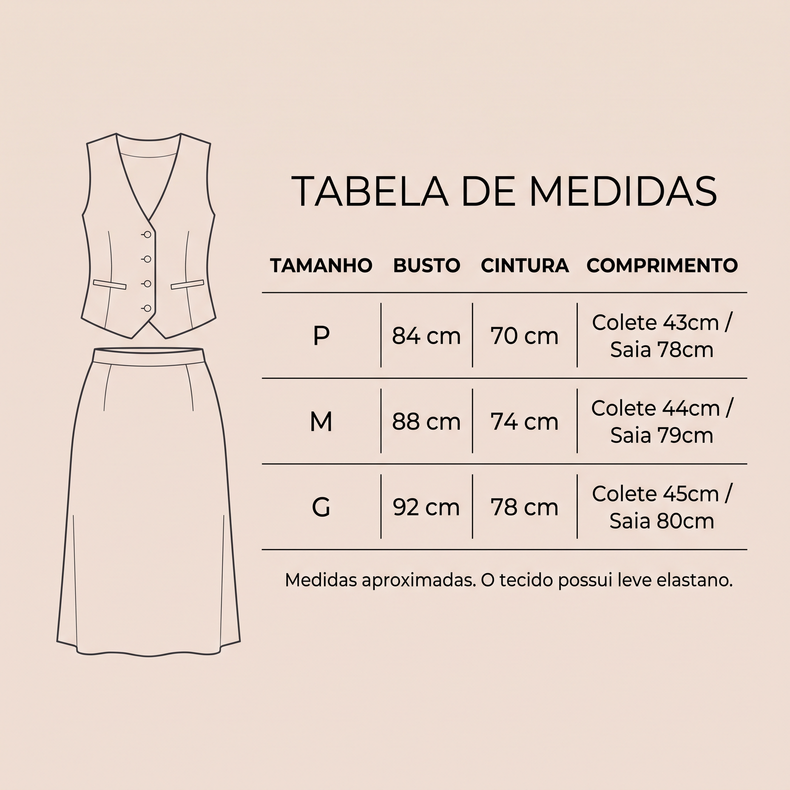 Conjunto Feminino Alfaiataria Premium Colete e Saia Midi Elegante (Estoque no Brasil)