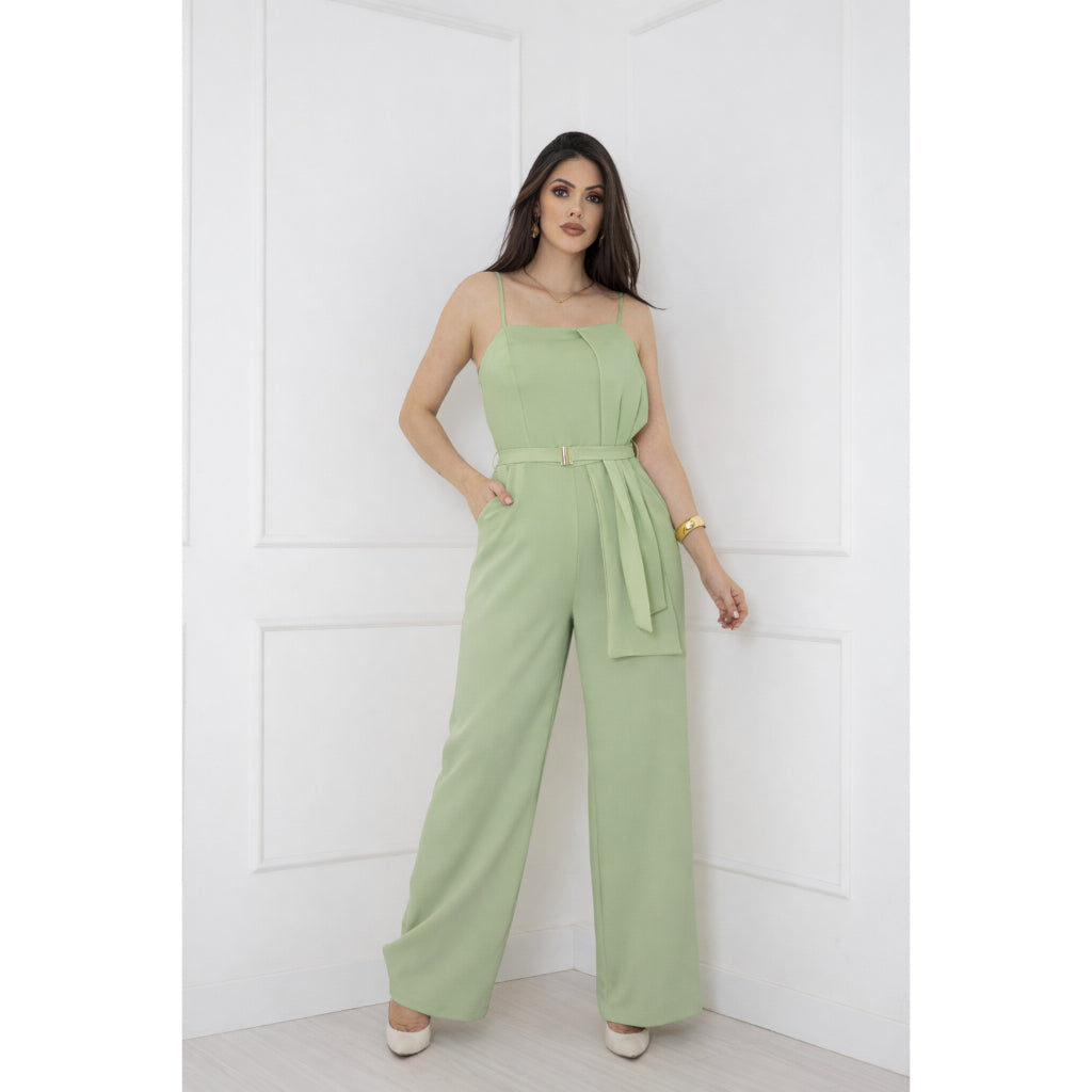 Macacão Longo Pantalona com Cinto - Elegância