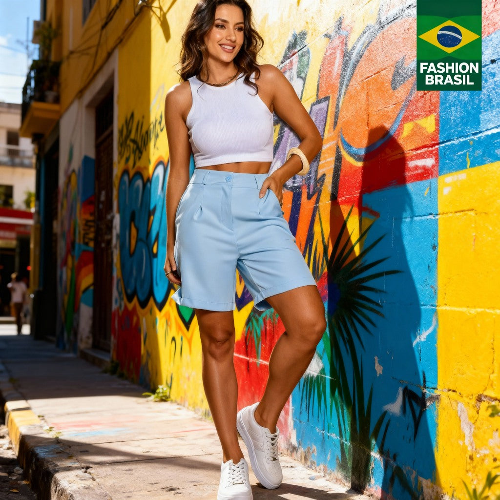 Bermuda Alfaiataria Cintura Alta c/ Bolsos - Atacado