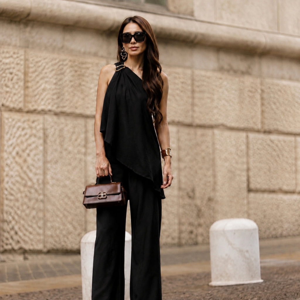 Conjunto Ombro Só Assimétrico e Pantalona - Quiet Luxury