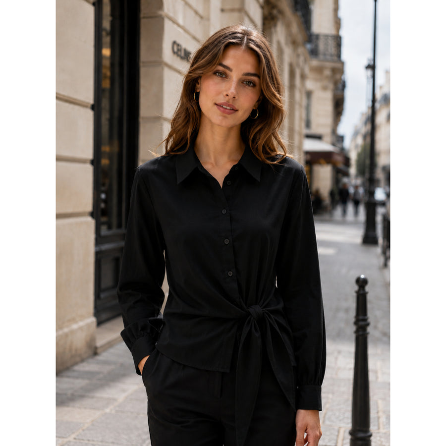 Camisa Feminina Manga Longa com Nó Frontal - Elegância Chic