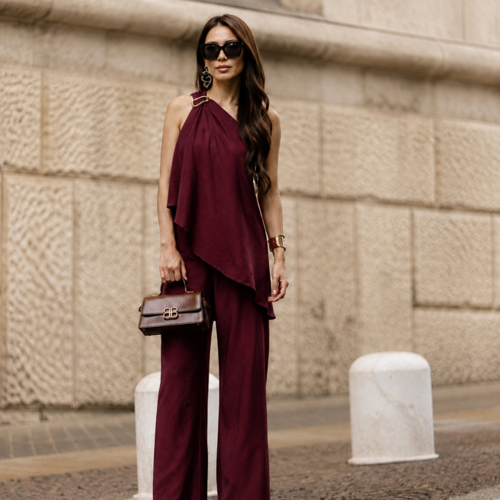 Conjunto Ombro Só Assimétrico e Pantalona - Quiet Luxury