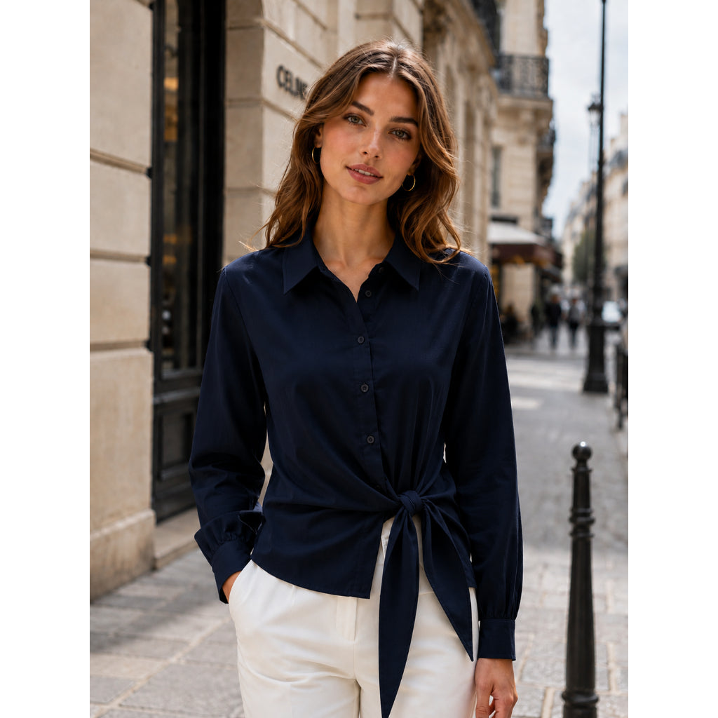 Camisa Feminina Manga Longa com Nó Frontal - Elegância Chic