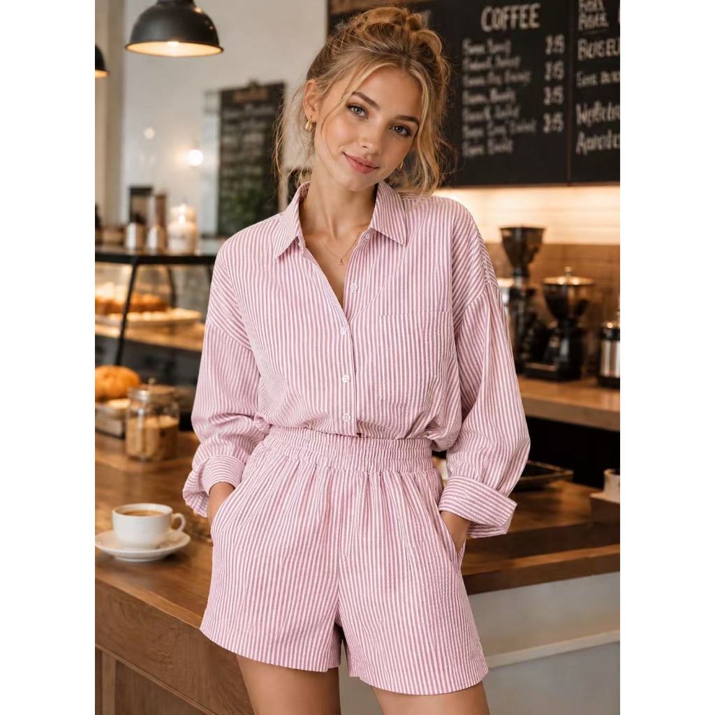Conjunto Listrado Camisa e Shorts - Casual Chic Atemporal