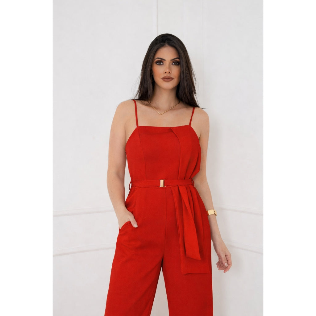 Macacão Longo Pantalona com Cinto - Elegância