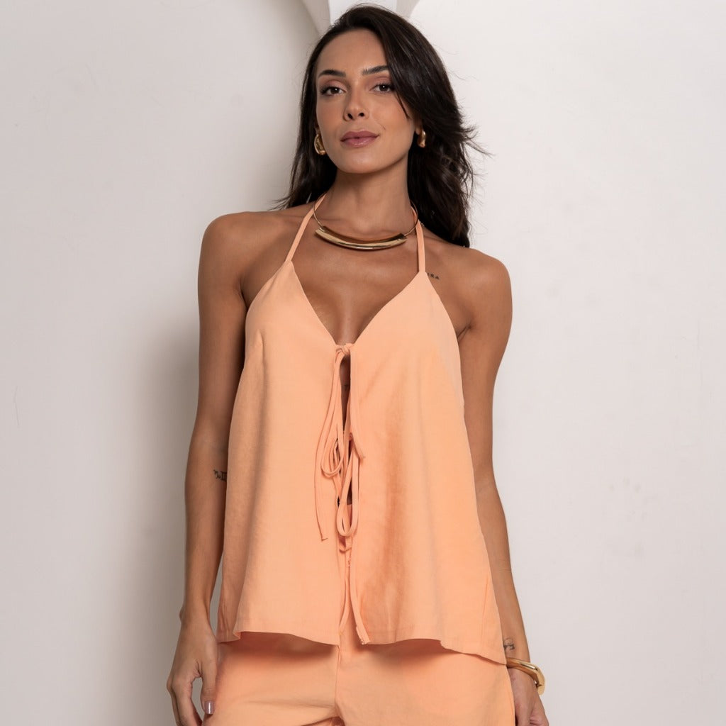 Conjunto Frente Única e Shorts com Amarração - Tendência Verão