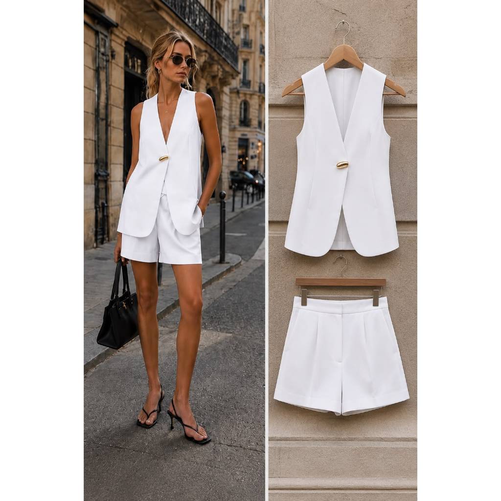 Conjunto Colete e Short Alfaiataria - Sucesso de Vendas