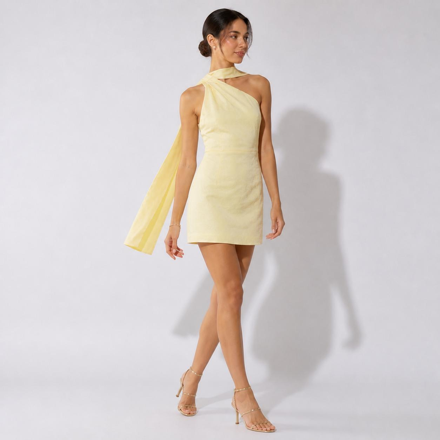 Vestido Curto Um Ombro Só c/ Faixa no Pescoço - Atacado